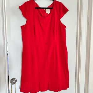 Red ModCloth Cap sleeve Lined dress with pockets